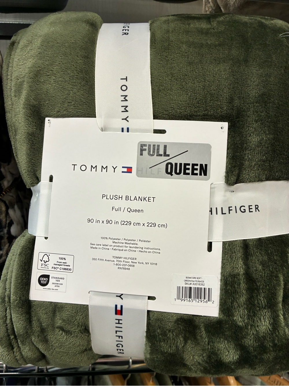 Tommy Hilfiger Olive Green Plush Full/Queen Blanket